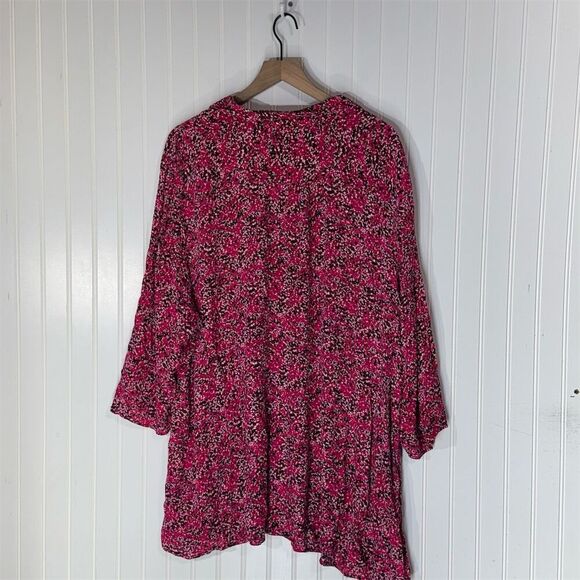 Catherines 4X Pink Floral Tunic Blouse Rayon Boho 3/4 Sleeve Plus Size Top - Picture 2 of 8